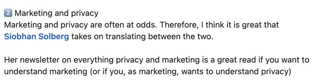 Praise for Marketing in the Age of Privacy newsletter.